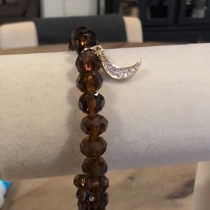 Budhagirl Brown Beaded Bracelet with Silver Crescent Charm
